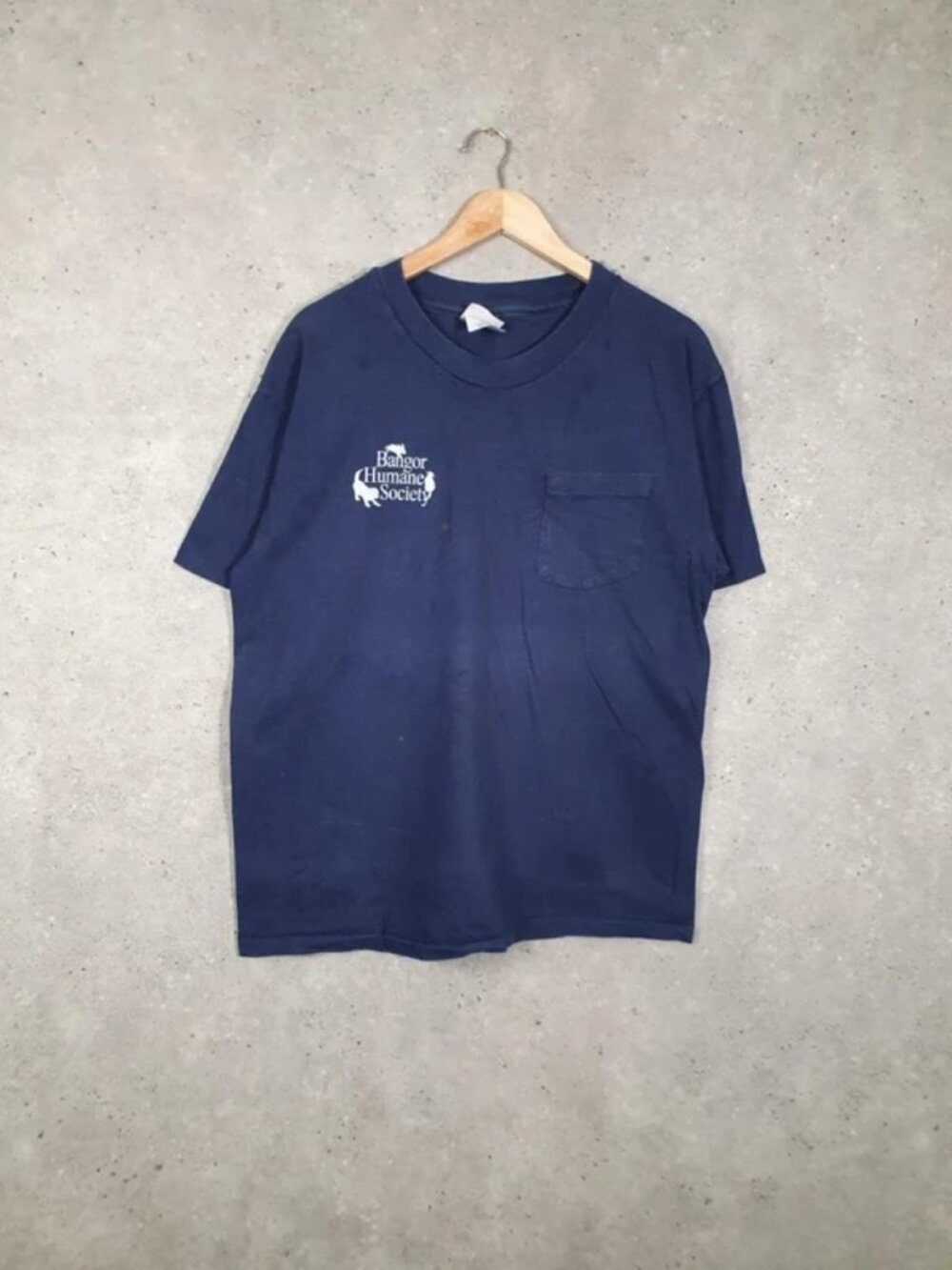 Blue Bangor Humane Society Pocket Graphic Tee Men’s L Hanes Beefy-T USA Made
